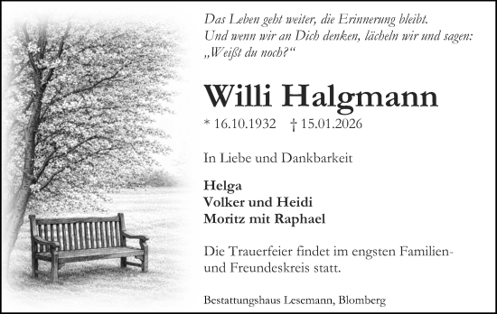 Anzeige  Willi Halgmann  Lippische Landes-Zeitung