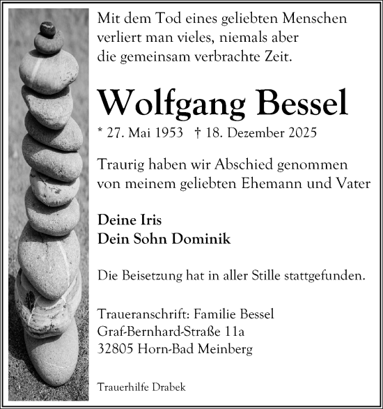 Anzeige  Wolfgang Bessel  Lippische Landes-Zeitung
