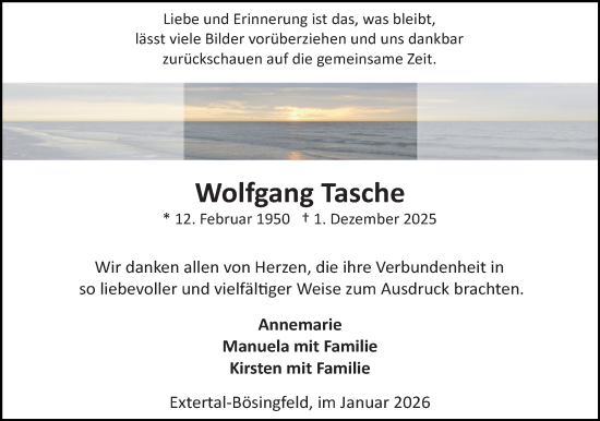 Anzeige  Wolfgang Tasche  Lippische Landes-Zeitung