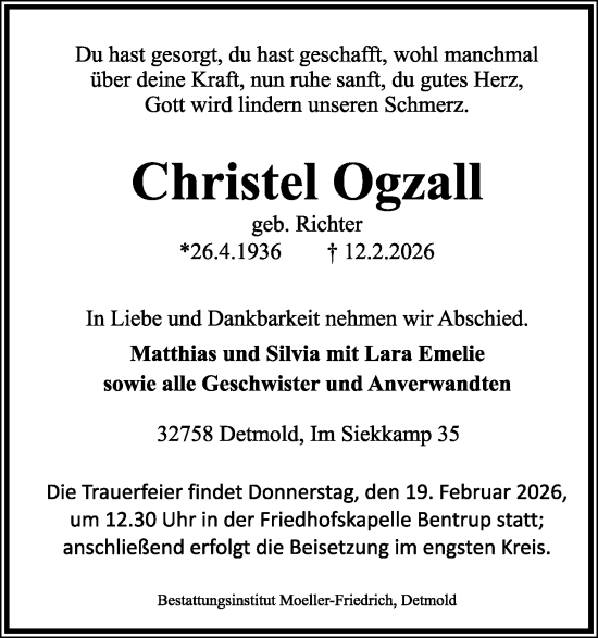 Anzeige  Christel Ogzall  Lippische Landes-Zeitung