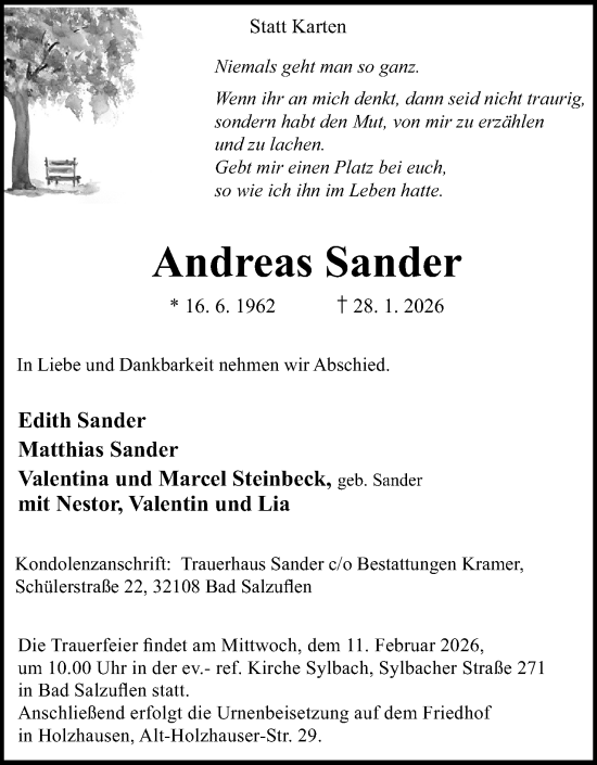 Anzeige  Andreas Sander  Lippische Landes-Zeitung