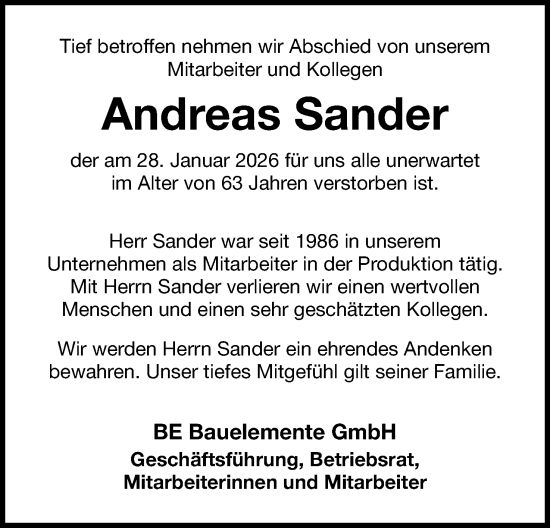 Anzeige  Andreas Sander  Lippische Landes-Zeitung
