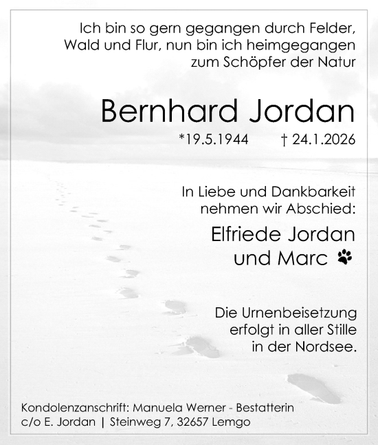 Anzeige  Bernhard Jordan  Lippische Landes-Zeitung
