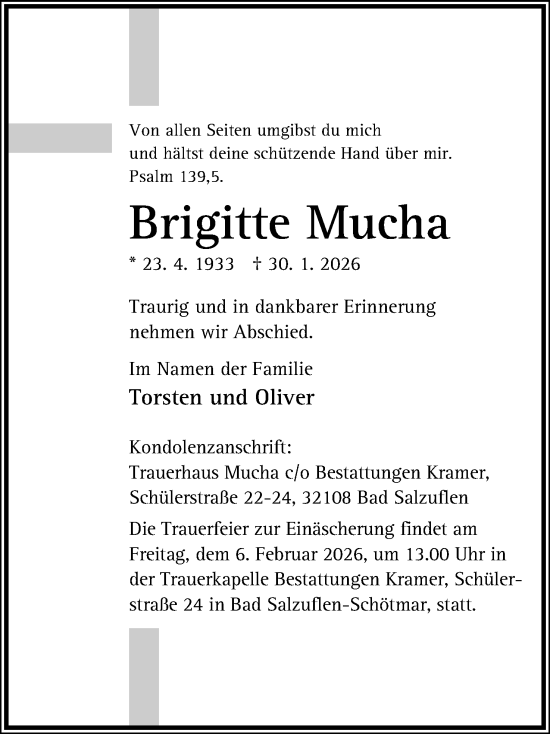 Anzeige  Brigitte Mucha  Lippische Landes-Zeitung