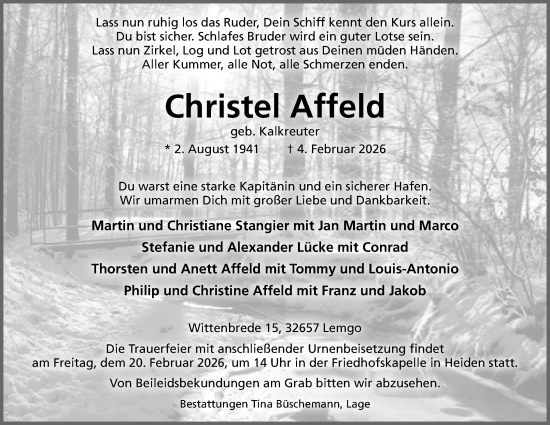 Anzeige  Christel Affeld  Lippische Landes-Zeitung