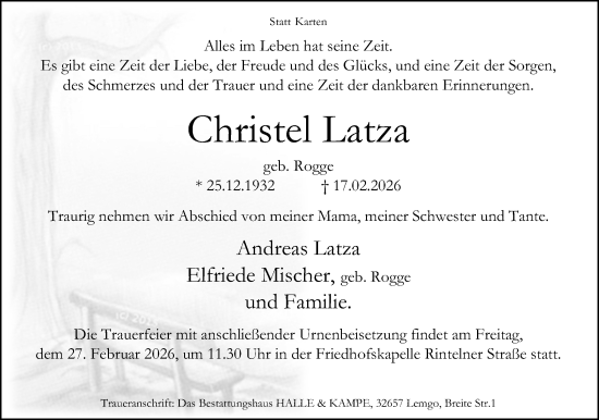 Anzeige  Christel Latza  Lippische Landes-Zeitung
