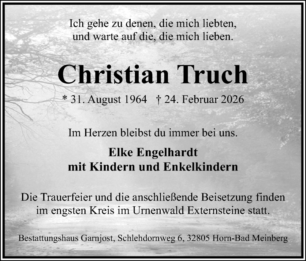  Traueranzeige für Christian Truch vom 28.02.2026 aus Lippische Landes-Zeitung