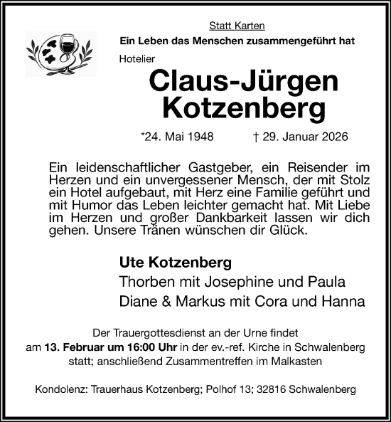 Anzeige  Claus-Jürgen Kotzenberg  Lippische Landes-Zeitung