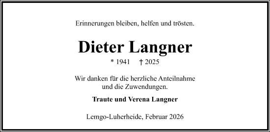 Anzeige  Dieter Langner  Lippische Landes-Zeitung