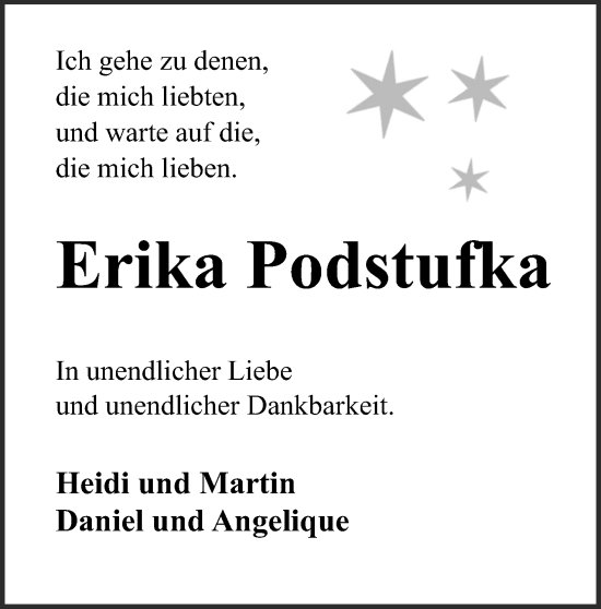 Anzeige  Erika Podstufka  Lippische Landes-Zeitung