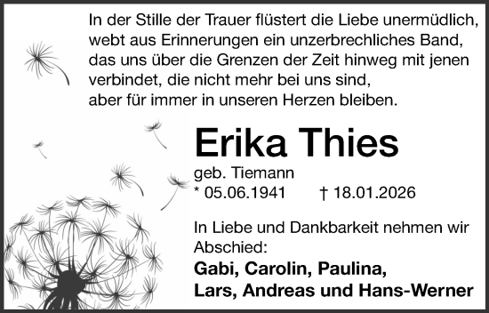 Anzeige  Erika Thies  Lippische Landes-Zeitung