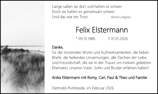 Anzeige  Felix Elstermann  Lippische Landes-Zeitung