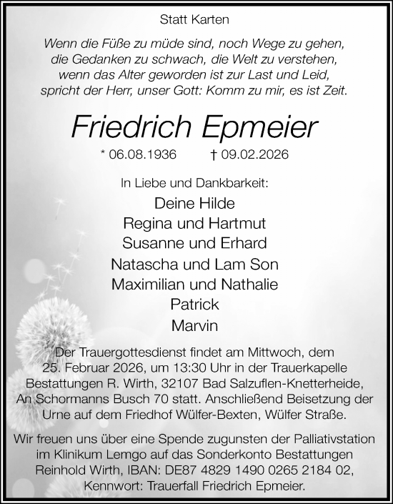 Anzeige  Friedrich Epmeier  Lippische Landes-Zeitung