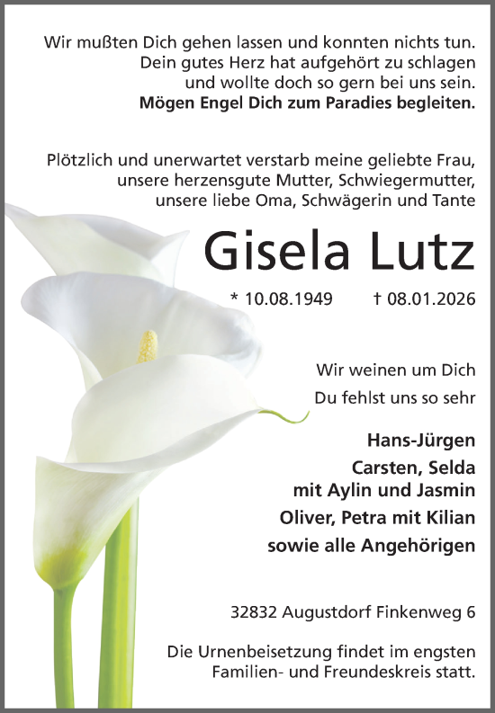 Anzeige  Gisela Lutz  Lippische Landes-Zeitung