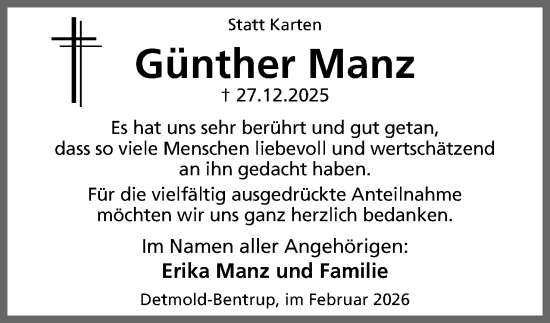Anzeige  Günther Manz  Lippische Landes-Zeitung