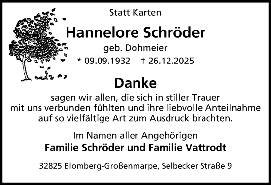 Anzeige  Hannelore Schröder  Lippische Landes-Zeitung