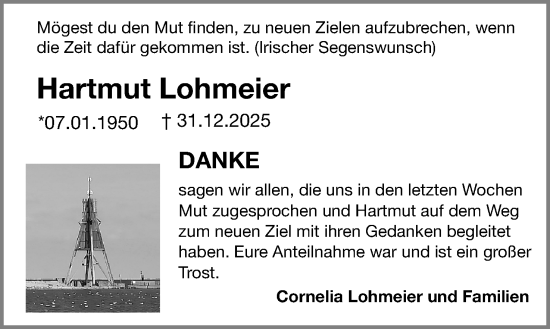 Anzeige  Hartmut Lohmeier  Lippische Landes-Zeitung