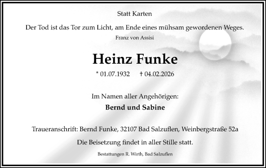 Anzeige  Heinz Funke  Lippische Landes-Zeitung
