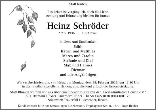 Anzeige  Heinz Schröder  Lippische Landes-Zeitung