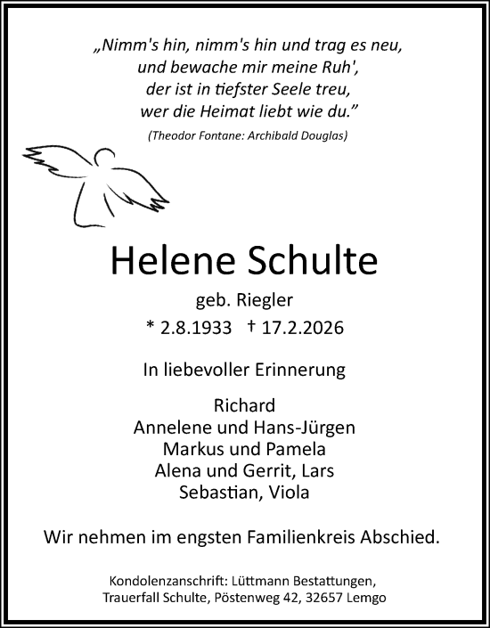 Anzeige  Helene Schulte  Lippische Landes-Zeitung
