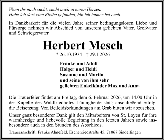 Anzeige  Herbert Mesch  Lippische Landes-Zeitung