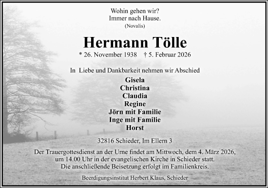 Anzeige  Hermann Tölle  Lippische Landes-Zeitung