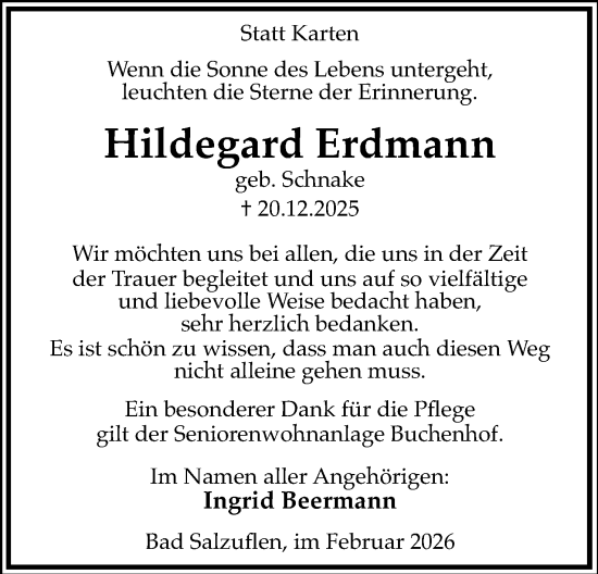 Anzeige  Hildegard Erdmann  Lippische Landes-Zeitung