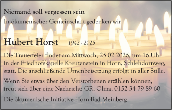 Anzeige  Hubert Horst  Lippische Landes-Zeitung