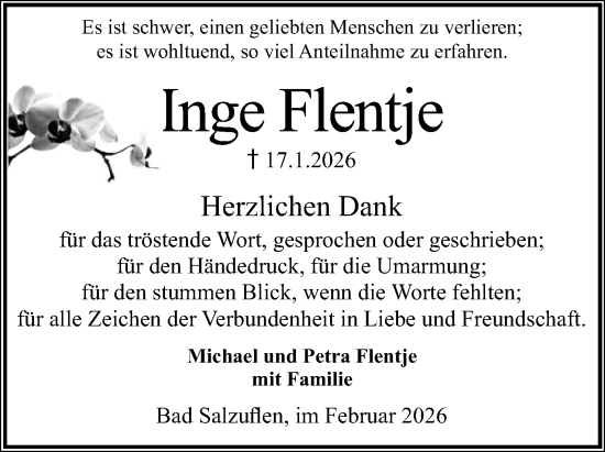 Anzeige  Inge Flentje  Lippische Landes-Zeitung