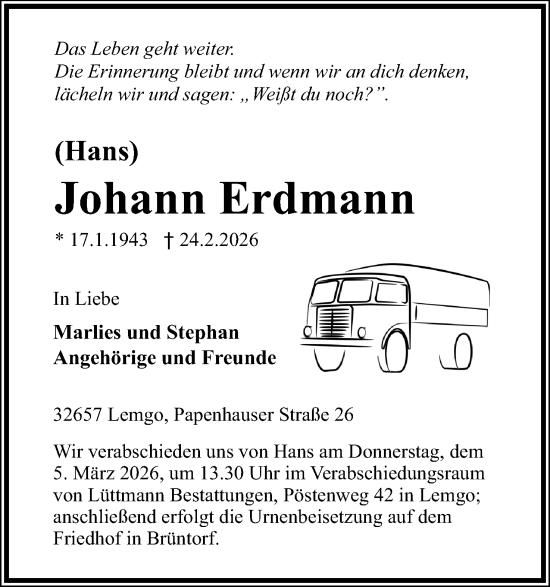 Anzeige  Johann Erdmann  Lippische Landes-Zeitung