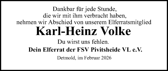 Anzeige  Karl-Heinz Volke  Lippische Landes-Zeitung