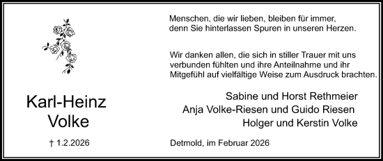 Anzeige  Karl-Heinz Volke  Lippische Landes-Zeitung
