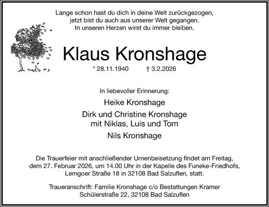 Anzeige  Klaus Kronshage  Lippische Landes-Zeitung