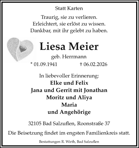 Anzeige  Liesa Meier  Lippische Landes-Zeitung