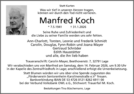 Anzeige  Manfred Koch  Lippische Landes-Zeitung