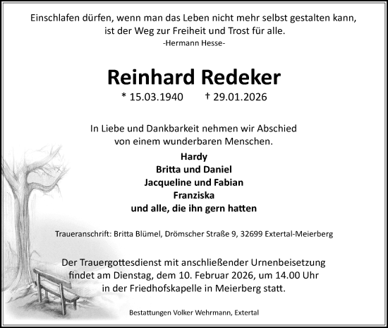 Anzeige  Reinhard Redeker  Lippische Landes-Zeitung