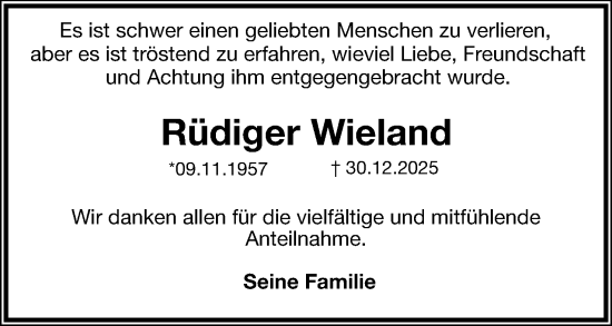 Anzeige  Rüdiger Wieland  Lippische Landes-Zeitung