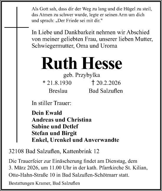 Anzeige  Ruth Hesse  Lippische Landes-Zeitung