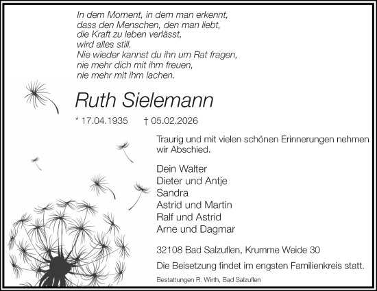 Anzeige  Ruth Sielemann  Lippische Landes-Zeitung