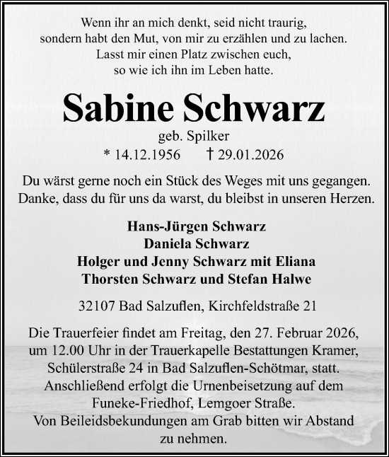 Anzeige  Sabine Schwarz  Lippische Landes-Zeitung